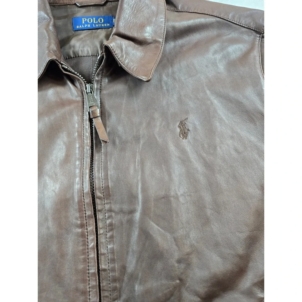 Polo Ralph Lauren Lamb Leather Jacket Mens XL Brown Lightweight Bi-Swing Pony